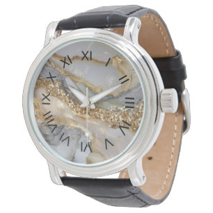 Montre Marbre fluide or et blanc de luxe
