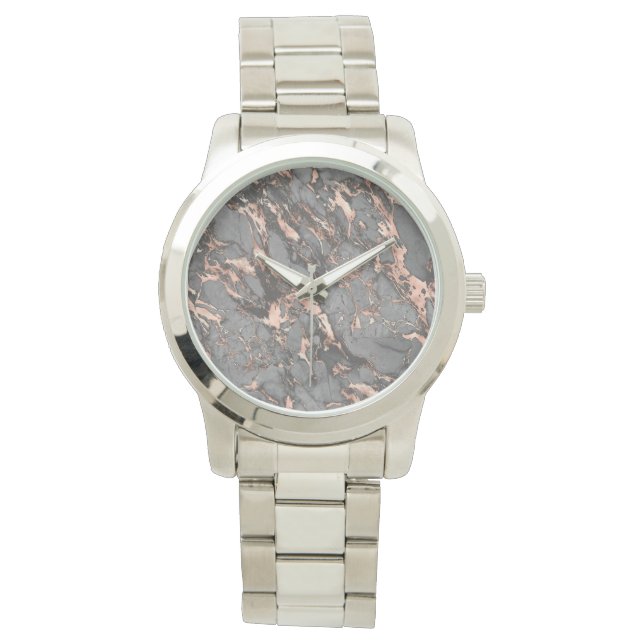 Montre Marbre gris or rose design moderne (devant)