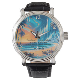 Montre Marc 11:24 Croix paisible Coucher de soleil Réflex
