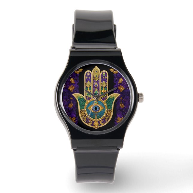 Montre Mardi Gras Gold violet vert Hamsas Art (Recto)