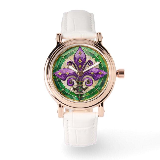 Montre Mardi Gras Vitrail Fleur de lis (Recto)