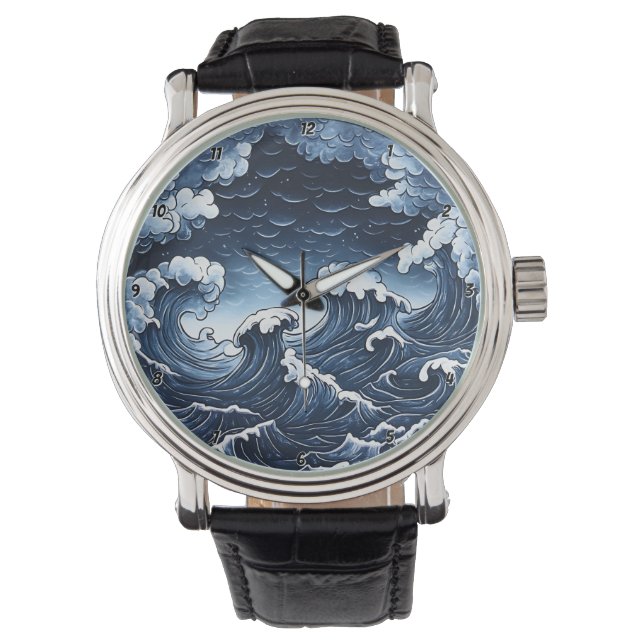 Montre Marée Abstraite" - Vague Océanique (devant)
