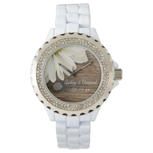 Montre Mariage campagnard blanc de marguerite et de grang (devant)