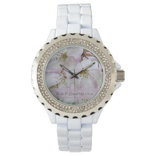 Montre Mariage de fleurs de pomme de crabe rose et blanc (devant)