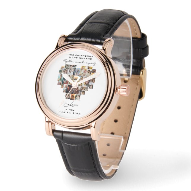 Montre Mariage Famille Anniversaire Coeur Photo Collage (Angle)