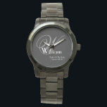 Montre Mariage Père De Mariée Cadeau Monogramme Cool Clas<br><div class="desc">Mariage Père De Mariée Cadeau Monogrammé Avec Nom Personnalisé Cool Classique Garde Black Watch. Cliquez sur personnaliser ce modèle pour le customiser avec l'initiale Monogram, le nom et la date de mariage rapidement et facilement. Mariage Père de la mariée Cadeau Monogramme Cool classique Montre, fait partie de la Collection Cadeaux...</div>