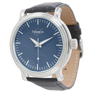 Montre marine à cadran bleu avec bracelet en cuir 