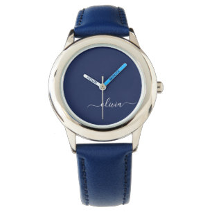 Montre Marine Bleu Blanc moderne Script Girl Monogramme N