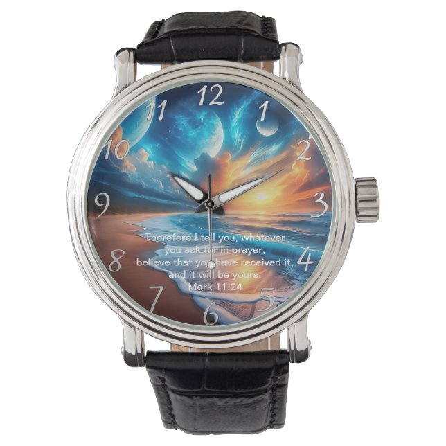 Montre Mark 11:24 Cross Sunset Ocean Calm (devant)