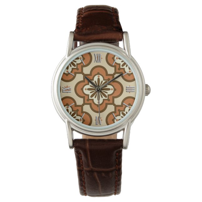 Montre Marocain motif en carreaux - Rust et Tan (devant)