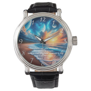 Montre Marque 11:24 Croix Coucher de soleil Océan Calme