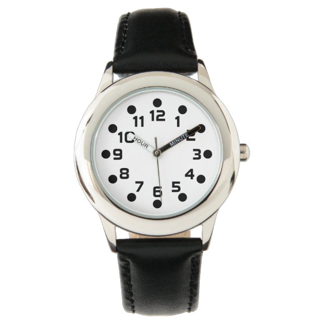 Montre Marqueurs de points - Noir sur blanc (devant)
