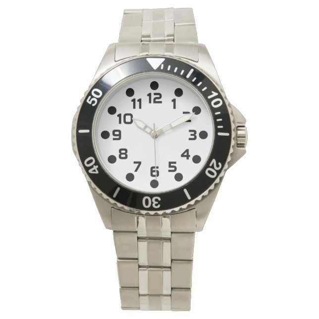 Montre Marqueurs de points - Noir sur blanc (devant)