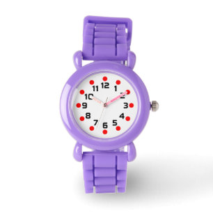 Montre Marqueurs de points - rouge et noir sur blanc