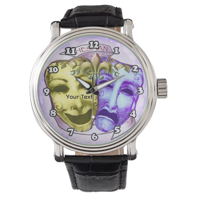 Montre Masques d'acteur jaune violet (devant)