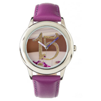 Montre mauve en acier inoxydable Quinceanera de Le