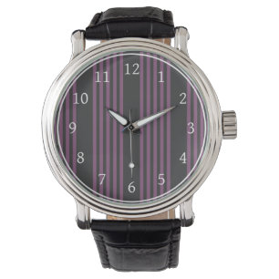 Montre Mauve violet et charbon de bois cinq bandes motif