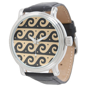 Montre Méandre grec, motif de vague méditerranéen, marron