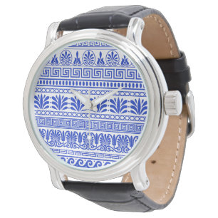 Montre Méandre Grec, Motif Méditerranéen, Bleu
