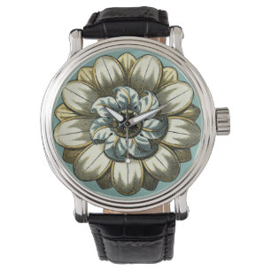 Montre Médaillon floral orné sur Arrière - plan bleu clai