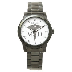 Montre Médicale Black Caduceus Docteur Médicale MD Femmes