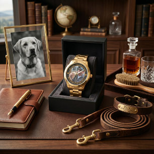 Montre Meilleur Papa Chien au Monde Moderne Noir & Or Élé