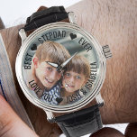 Montre Meilleure photo personnalisée jamais Stepdad<br><div class="desc">Montre photo personnalisée - parfait pour votre stepdad - mais vous êtes invités à customiser le texte comme vous le souhaitez. Téléchargez votre photo préférée et elle sera affichée avec une bordure semi-opaque, comme base de la typographie. Le libellé actuel se lit "Best ♥ Stepad ♥ Ever .. love you...</div>