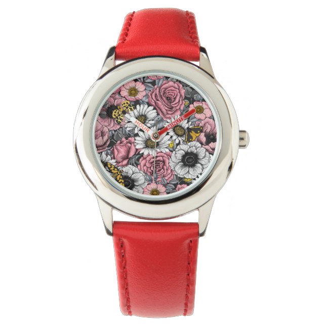 Montre Mélange de papillons de nuit en rose et gris (devant)