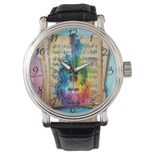 Montre Mélodie colorée : Guitare peinte sur musique Vinta