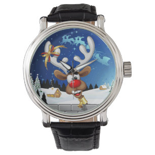 Montre Mème de Noël drôle de renne qui regarde par-dessus