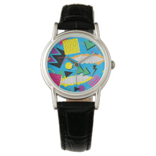 Montre Memphis Style 80s Abstrait couleur vive ronde