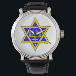 Montre Menorah dans l'étoile de David<br><div class="desc">Design bleu et or. Menorah dans l'étoile de David</div>