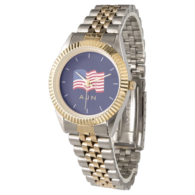 Montre Mens Gold Monogrammed American Flag Watch  (Incliné)