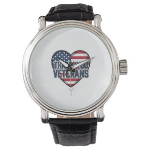 Montre Merci aux vétérans Patriote cœur design vintage_