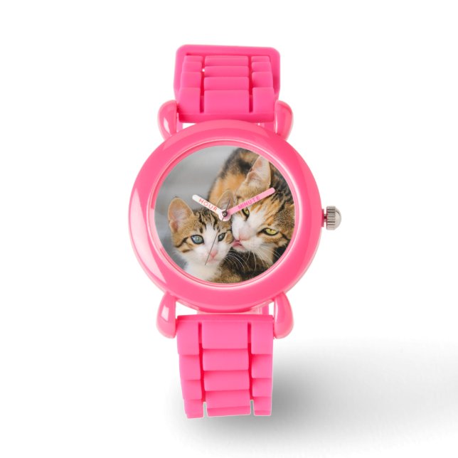 Montre Mère Chat aime Cute Kitten Photo - pour les filles (Recto)