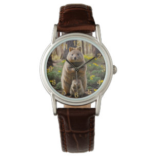 Montre Mère Et Bébé Quokka, Femmes Veille En Cuir