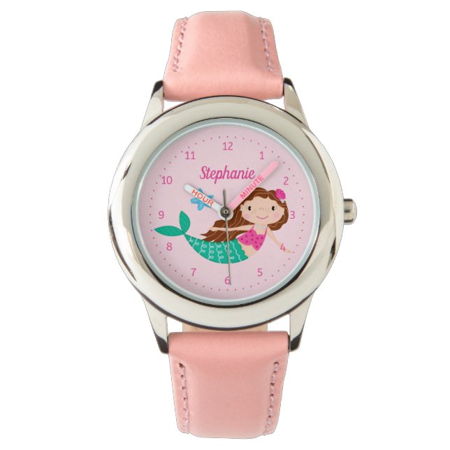 Montre Mermaid mignon rose Personnalisé (devant)