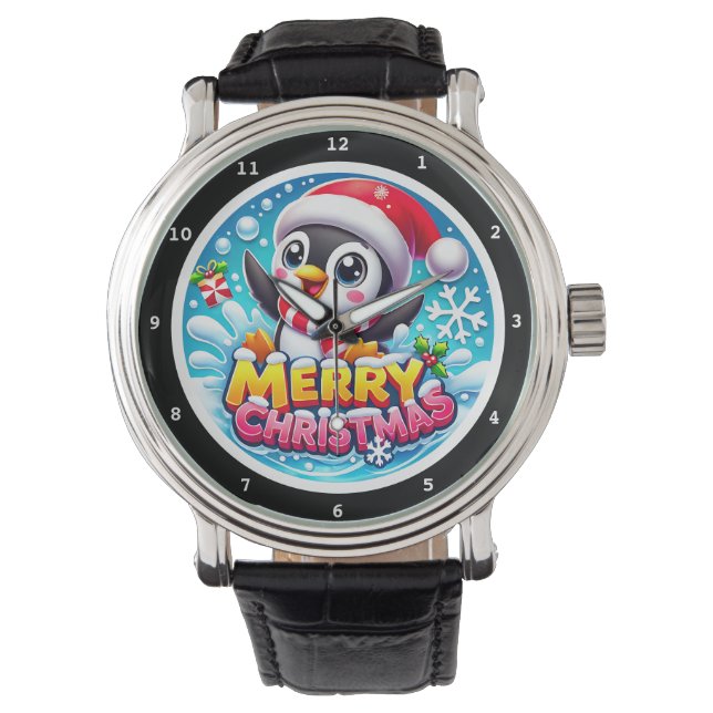 Montre Merry Christmas Penguin Water Splashes (devant)