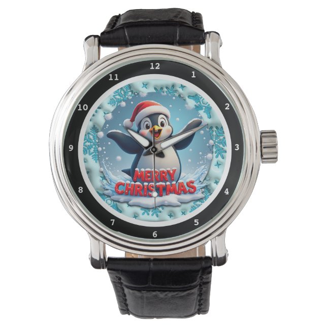 Montre Merry Christmas Penguin with Santa Hat  (devant)