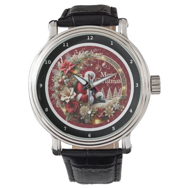 Montre Merry Christmas Santa and Holiday Wreath (devant)