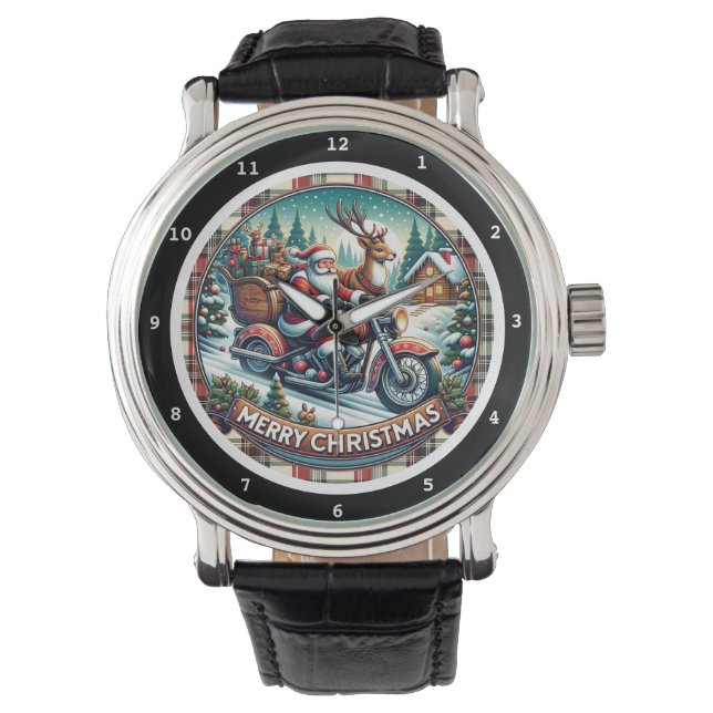 Montre Merry Christmas Santa Reindeer Motorcycle  (devant)