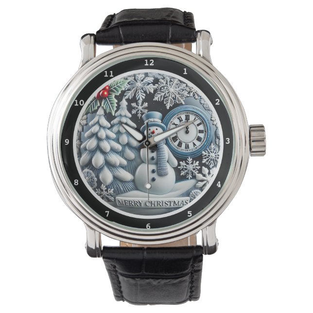 Montre Merry Christmas Snowman on a Decorative (devant)