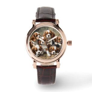 Montre Mesdames Chiots Espagnols Brown Et Blancs,