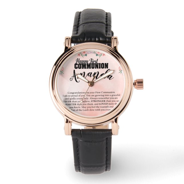 Montre Message du Rose de pêche de nom personnalisé pour  (Recto)