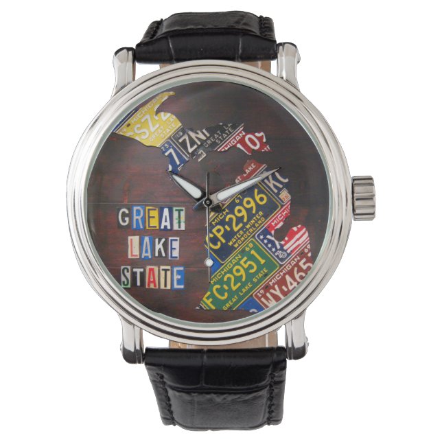 Montre Michigan License Plate Map Art Wrist Watch (devant)