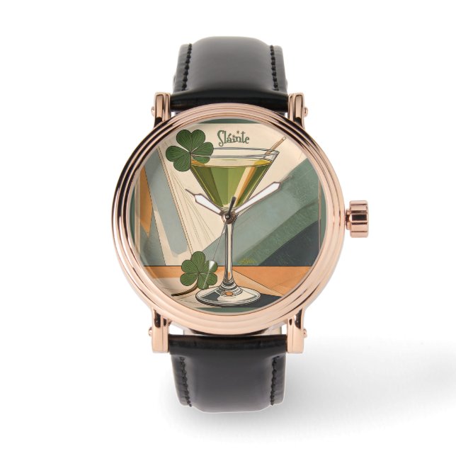 Montre Mid Century Modern Art Shamrock Martini Sláinte!  (Recto)