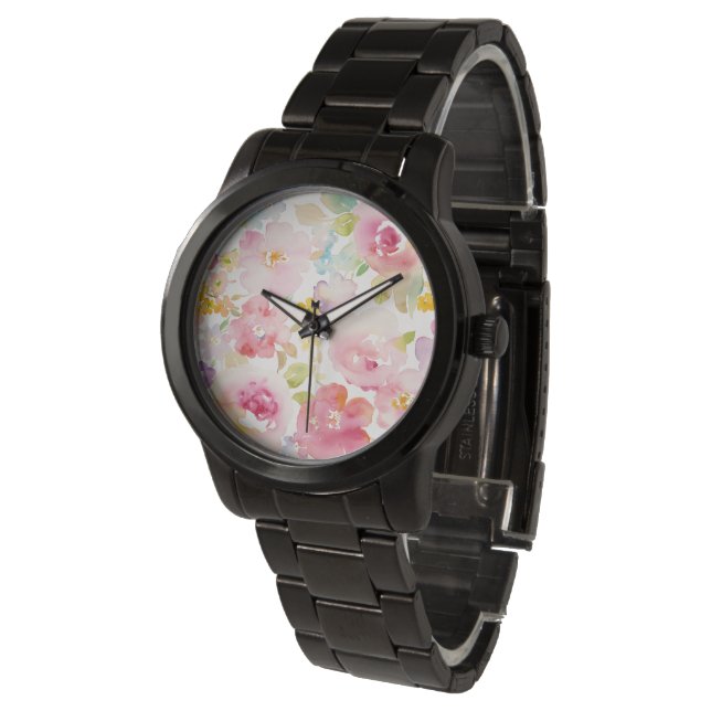 Montre Midsummer | Watercolor Pink Floral (Incliné)