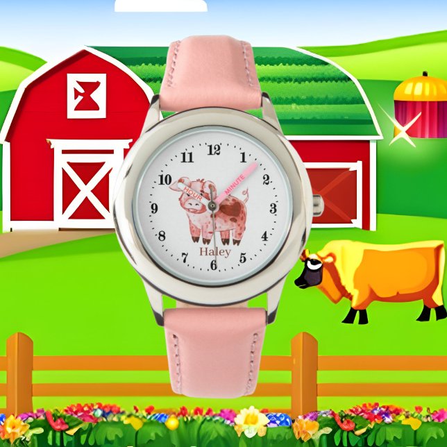 Montre mignon amoureux de porc ajouter nom (Créateur téléchargé)