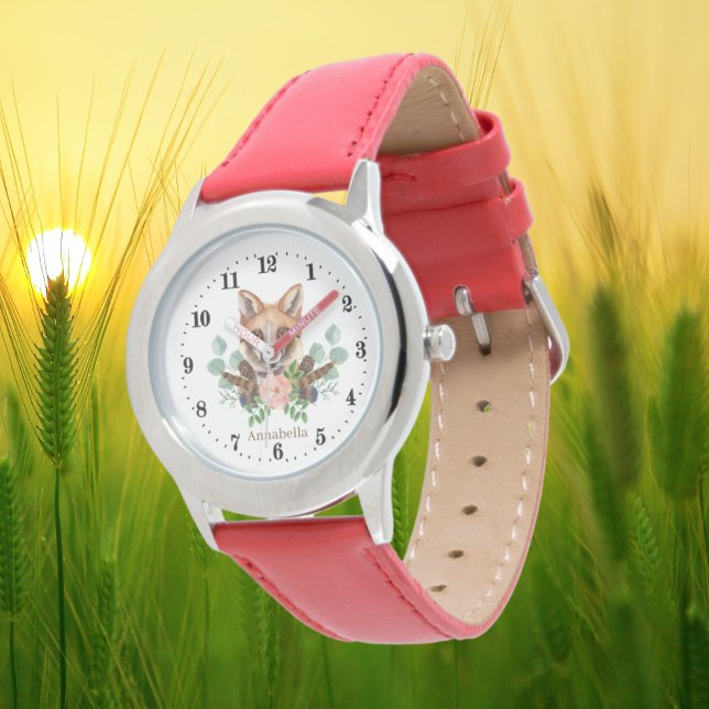 Montre mignon enfants fox amoureux ajouter nom (Créateur téléchargé)