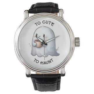 Montre Mignon fantôme Kawaii tenant un café Aquarelle 